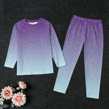 Purple Ombre Aleph Beis Butterflies All-Over Print Kid's Raglan Sleeve Pajamas With Wide Ankles