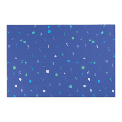 Dark Blue Numbers and Shapes Area Rugs