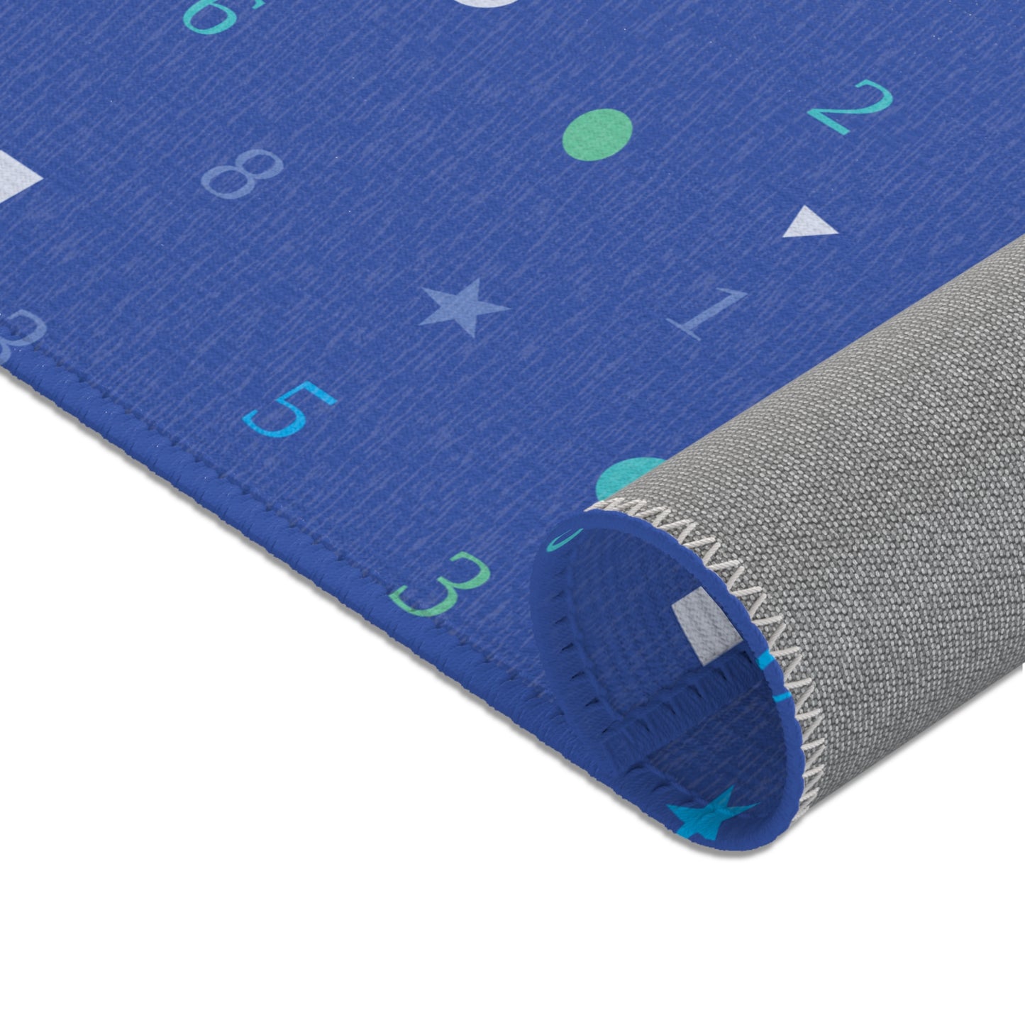 Dark Blue Numbers and Shapes Area Rugs