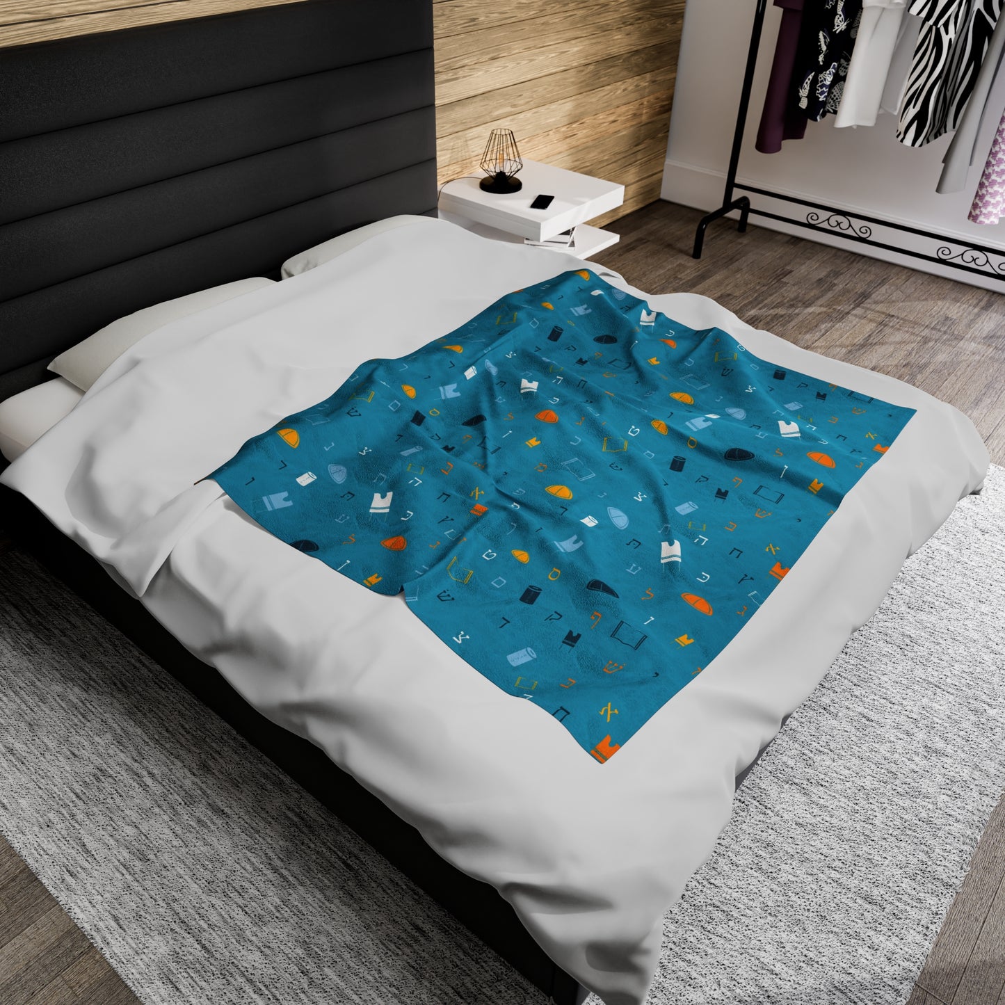 Blue Mitzvah Boy Velveteen Plush Blanket