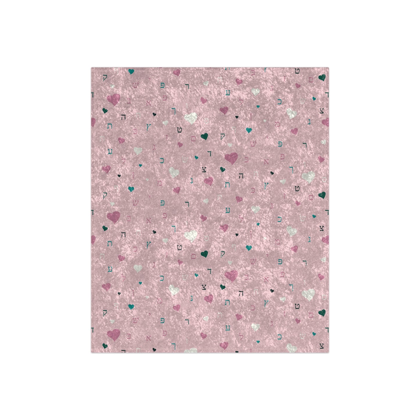 Pink Hearts Aleph Beis Crushed Velvet Blanket