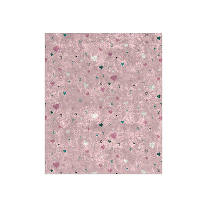 Pink Hearts Aleph Beis Crushed Velvet Blanket