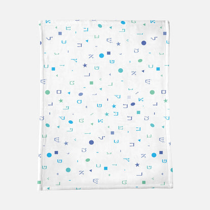 White Shapes and Aleph Beis Letters Minky Baby Blanket - 30" x 40"a