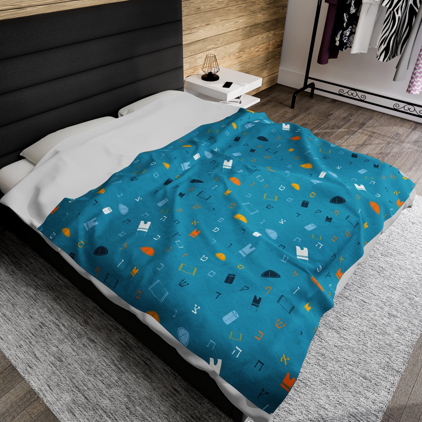 Blue Mitzvah Boy Velveteen Plush Blanket