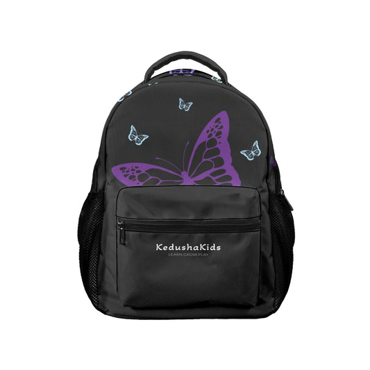 Purple Butterflies Black Bag 17-inch Casual Backpack