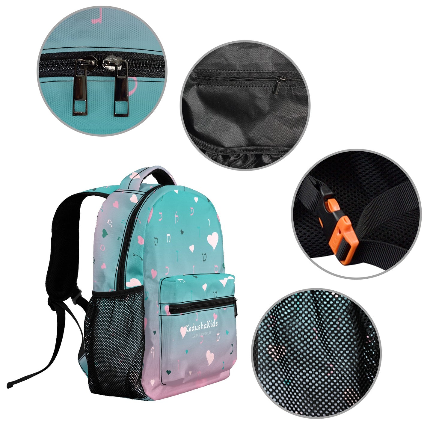 Pink Green Rashi Hearts Ambre Full Pattern 17-inch Casual Backpack