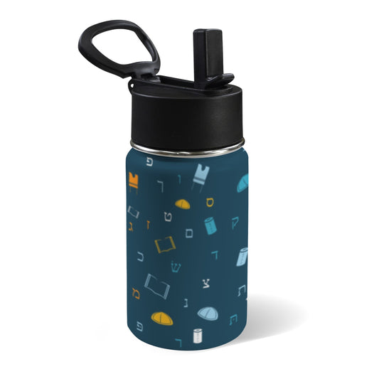 Mitzvah Boy Blue 12oz Toddlers Water Bottle with Straw Lid