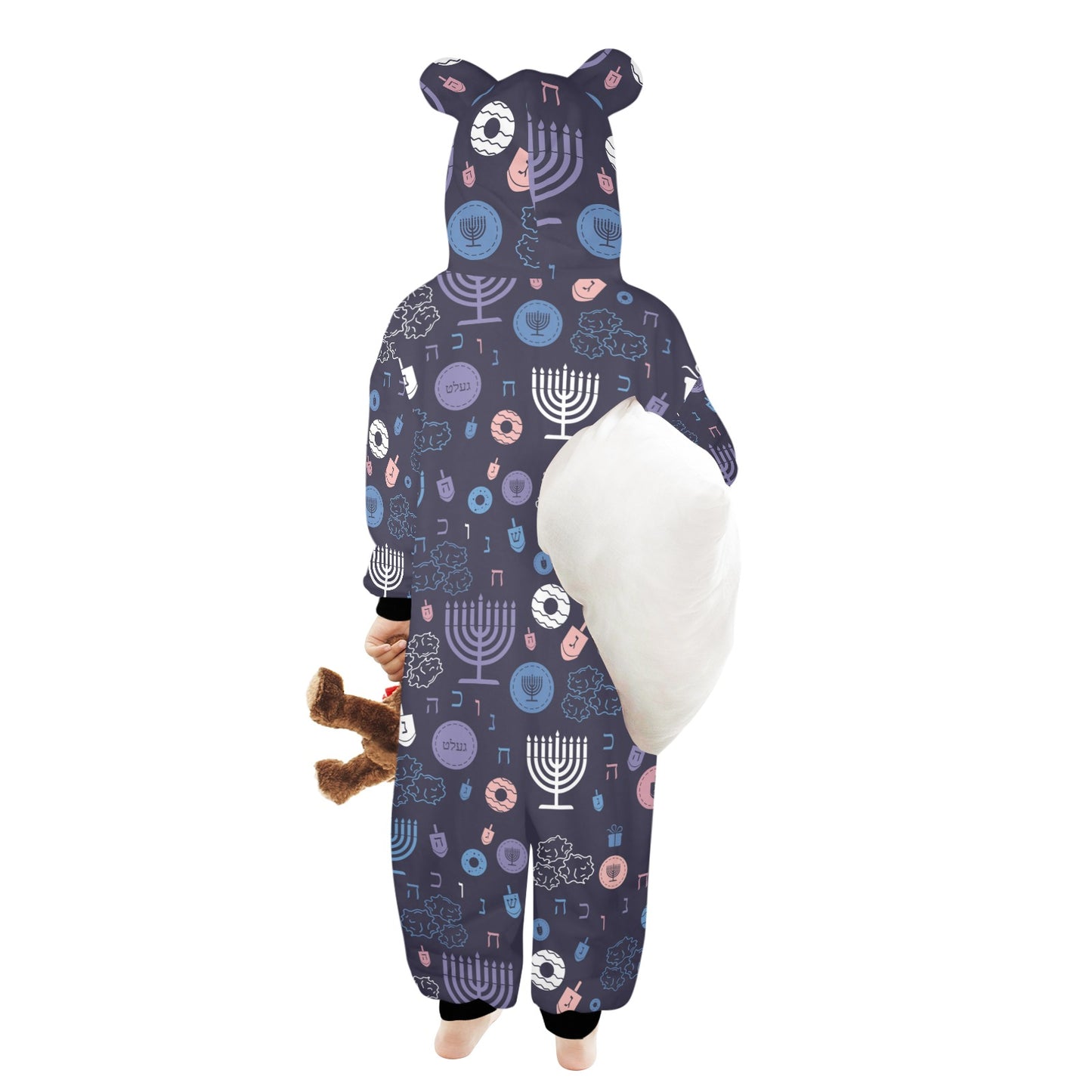 Warm Sunset Chanukah 5785 One-Piece Zip up Hooded Pajamas for Little Kids