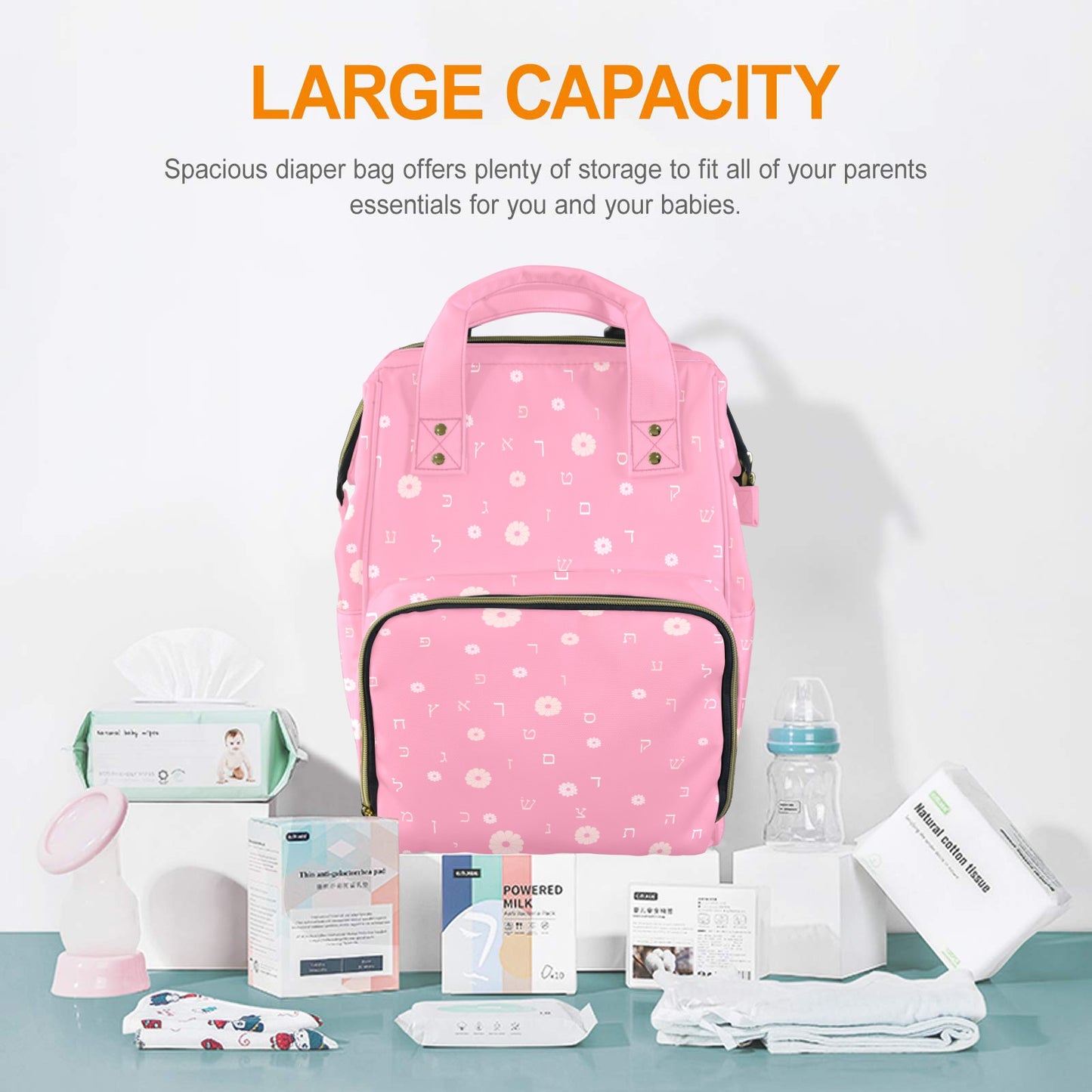 Pink Petal Letters Multi-Function Diaper Bag-New (Model 1688)
