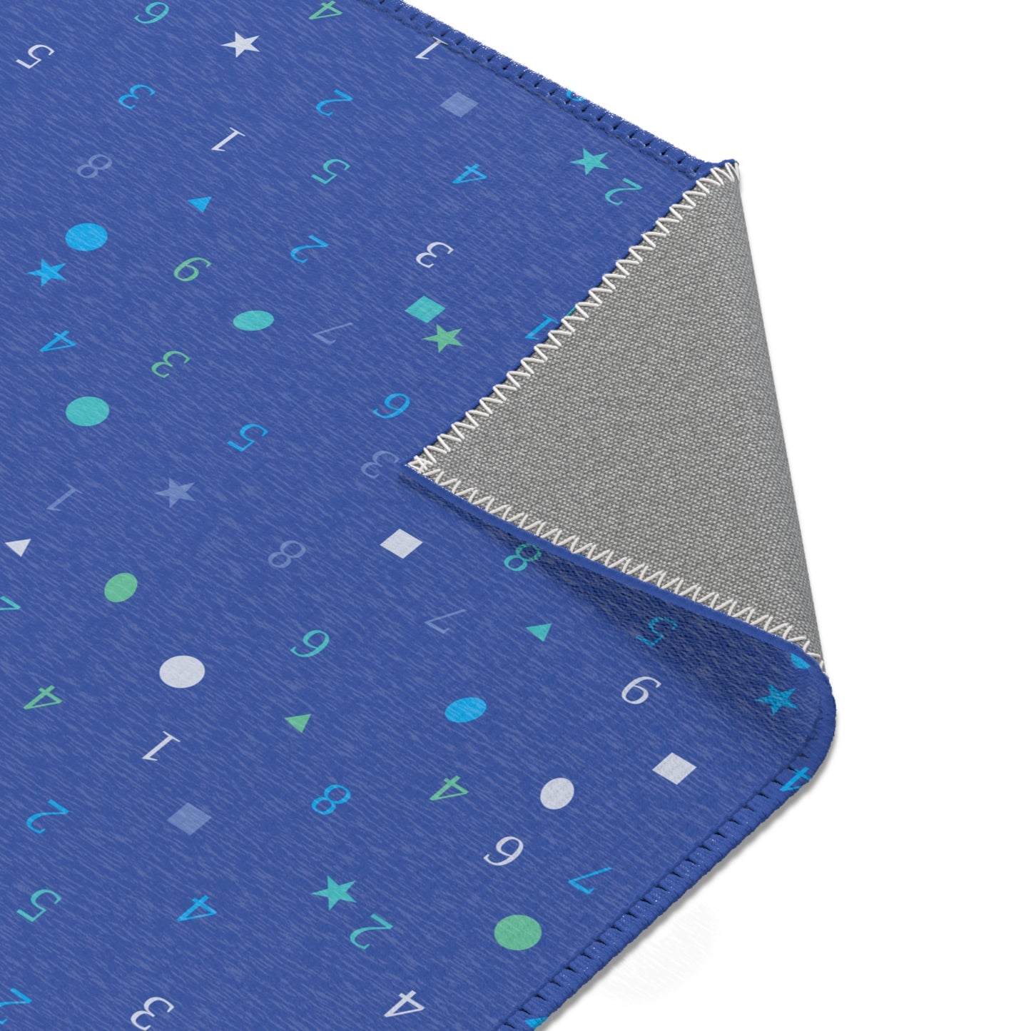 Dark Blue Numbers and Shapes Area Rugs
