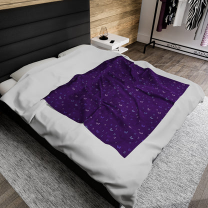 Purple Aleph Beis Butterflies Velveteen Plush Blanket