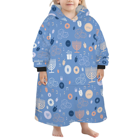 Blue Chanukah 5785 Blanket Hoodie for Little Kids (Model H67)