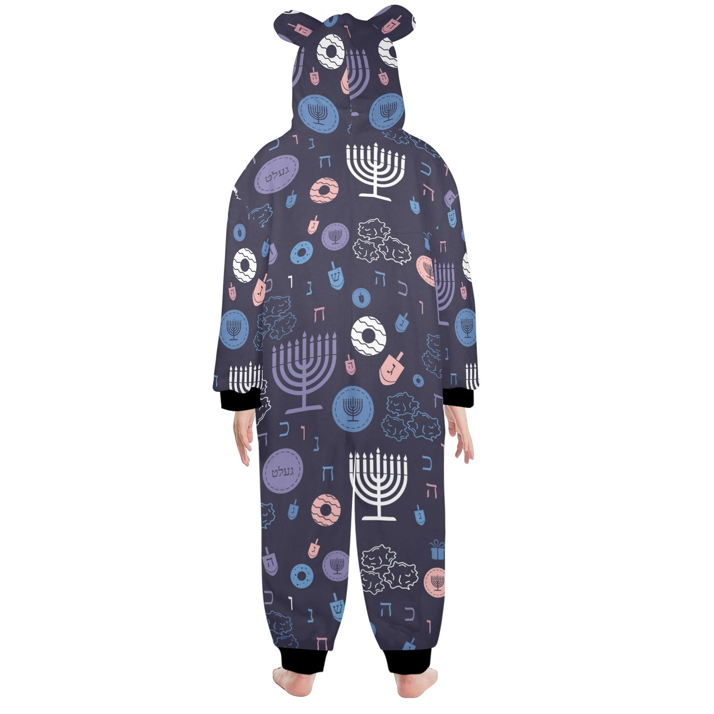 Warm Sunset Chanukah 5785 One-Piece Zip Up Hooded Pajamas for Big Kids