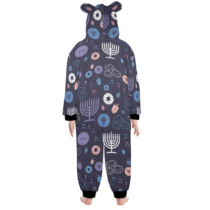 Warm Sunset Chanukah 5785 One-Piece Zip Up Hooded Pajamas for Big Kids