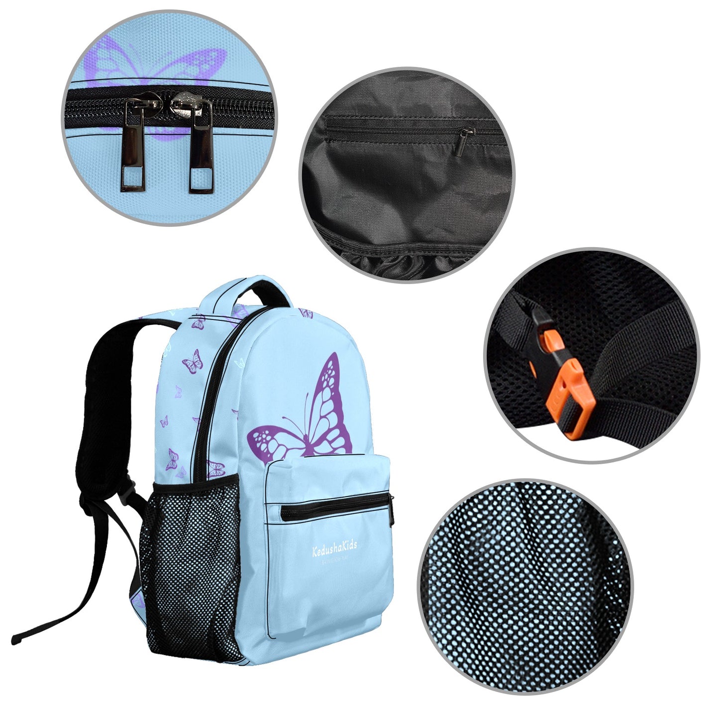 Purple Butterflies Blue Bag 17-inch Casual Backpack