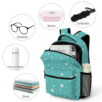 Pretty in Aqua Aleph Beis Hearts Children's Backpack