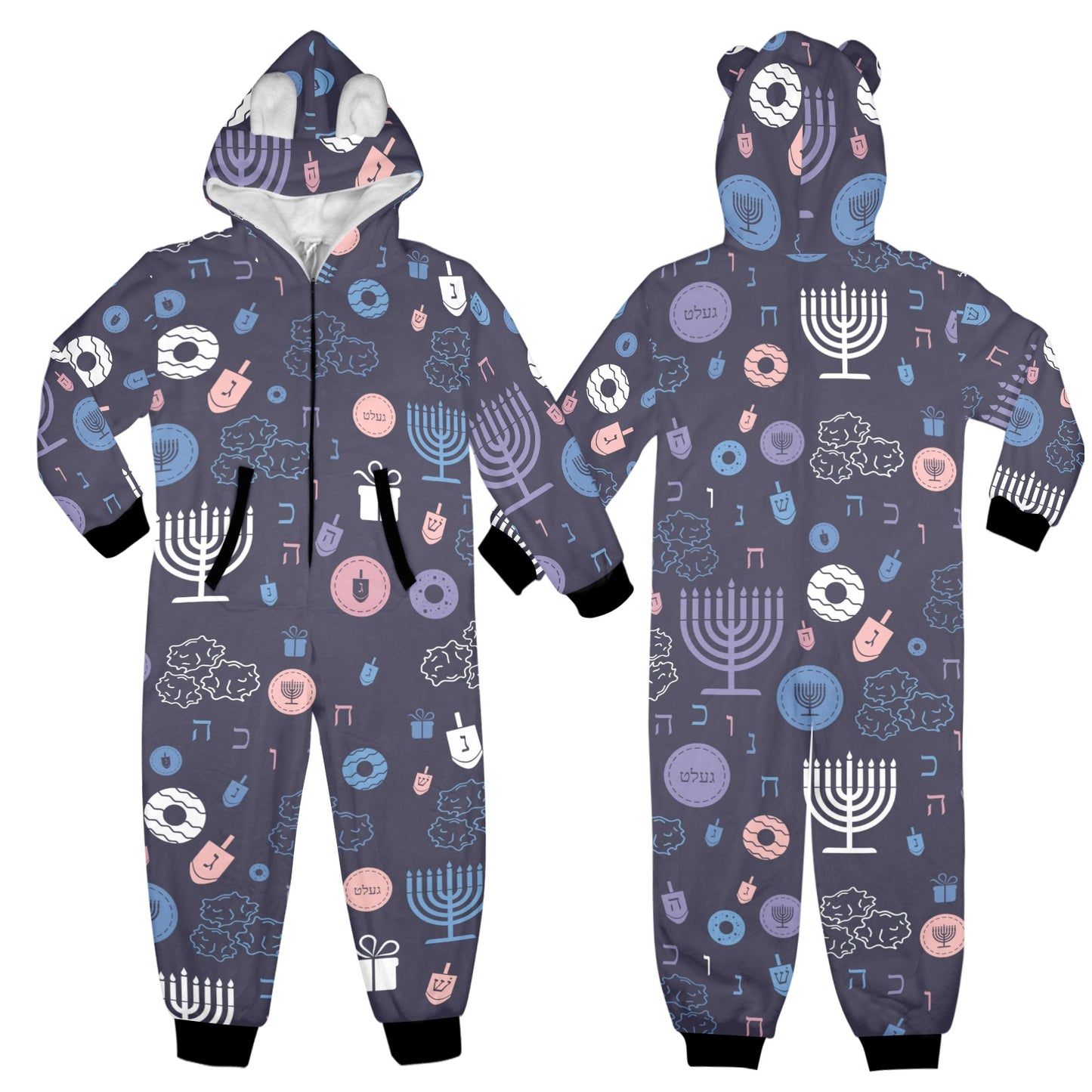 Warm Sunset Chanukah 5785 One-Piece Zip Up Hooded Pajamas for Big Kids