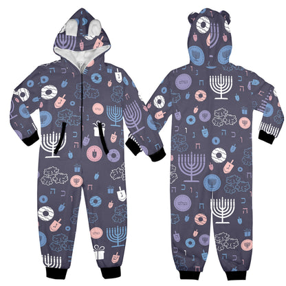 Warm Sunset Chanukah 5785 One-Piece Zip Up Hooded Pajamas for Big Kids