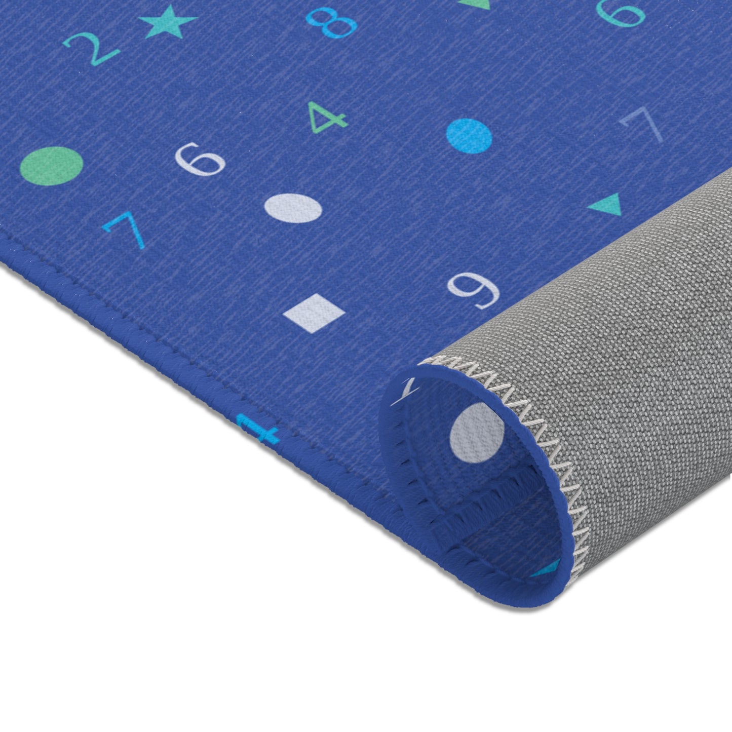 Dark Blue Numbers and Shapes Area Rugs