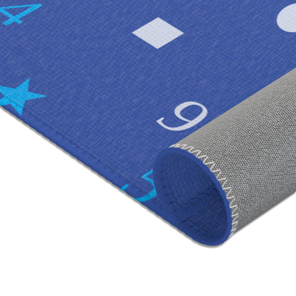Dark Blue Numbers and Shapes Area Rugs
