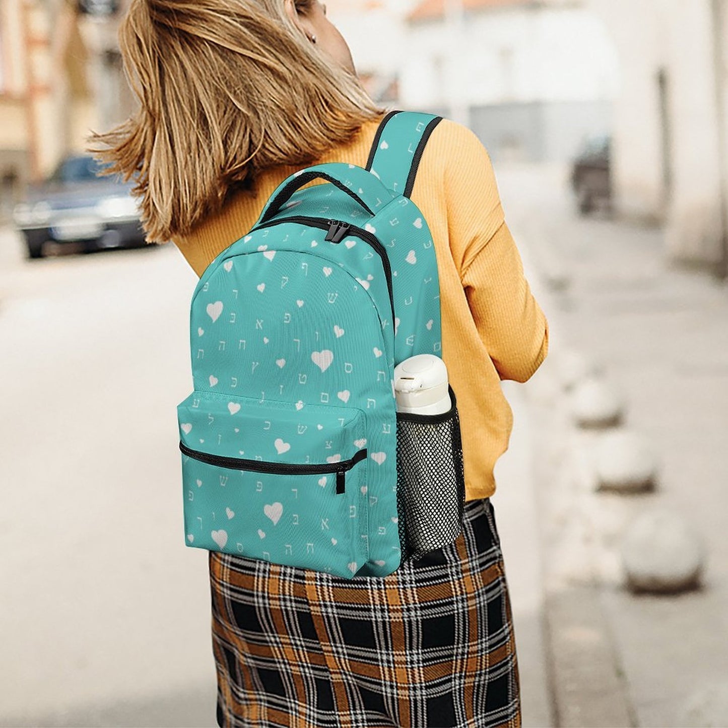 Pretty in Aqua Aleph Beis Hearts Children's Backpack