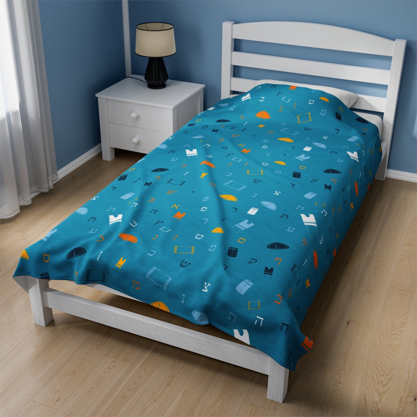 Blue Mitzvah Boy Velveteen Plush Blanket