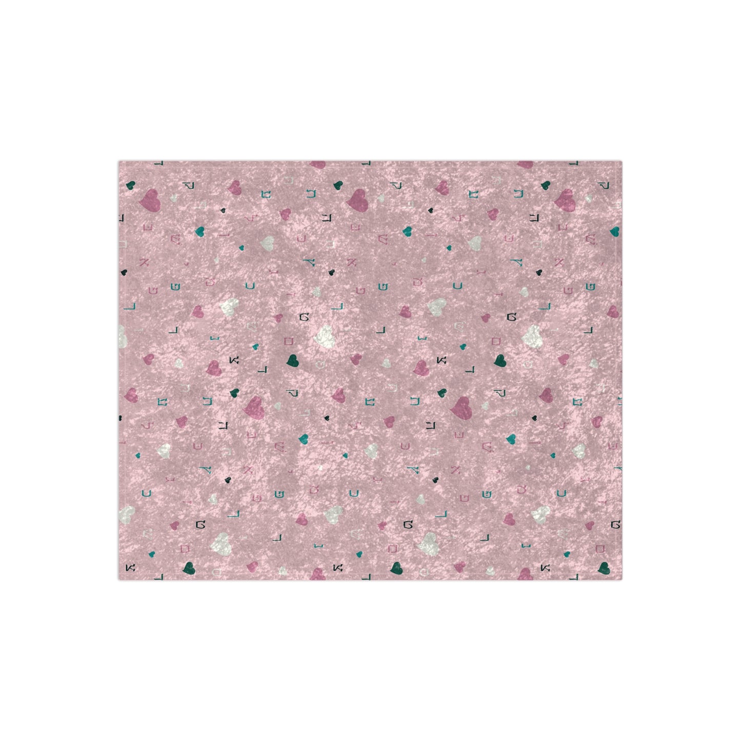 Pink Hearts Aleph Beis Crushed Velvet Blanket