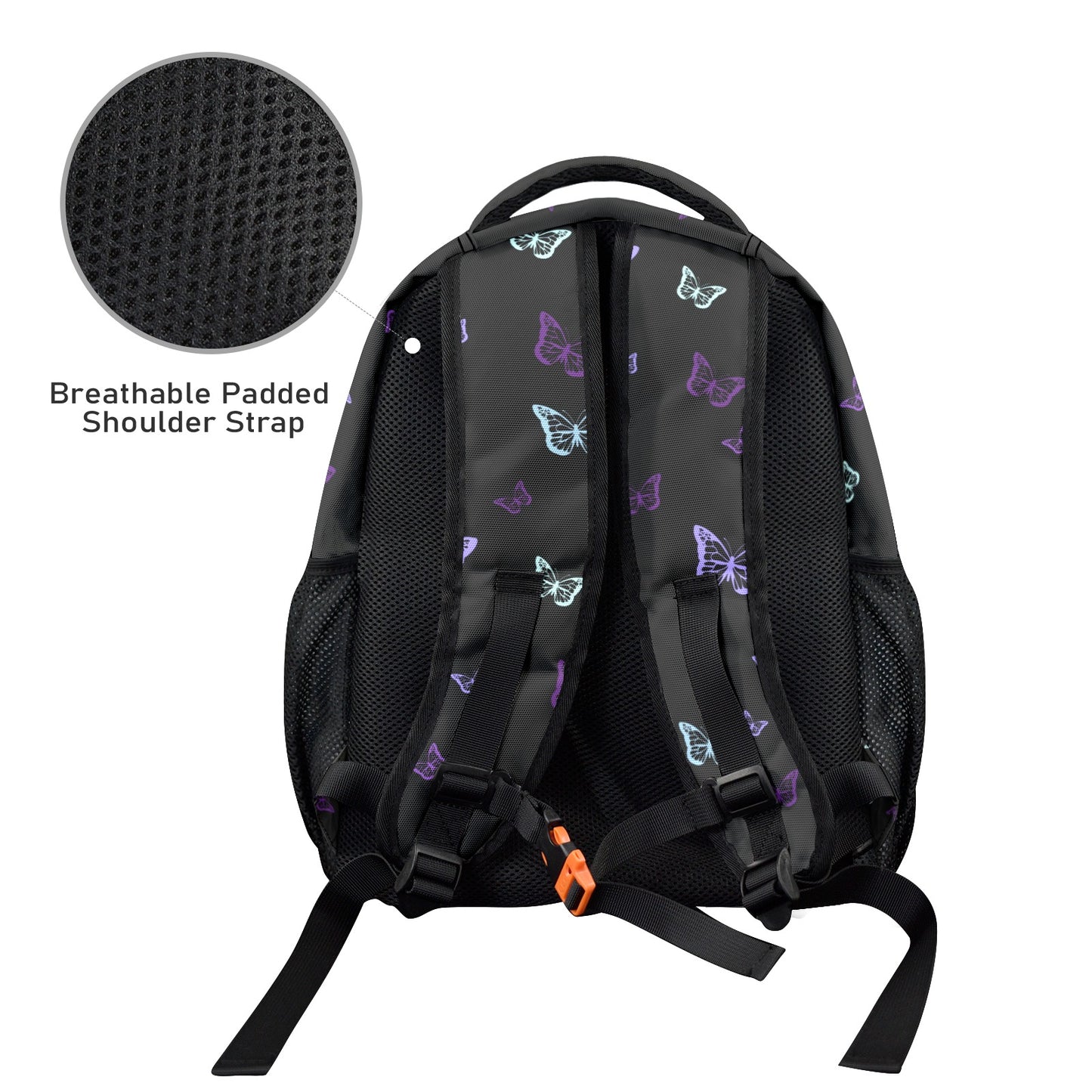 Purple Butterflies Black Bag 17-inch Casual Backpack