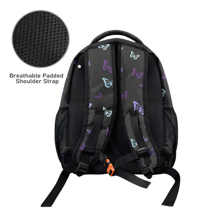 Purple Butterflies Black Bag 17-inch Casual Backpack