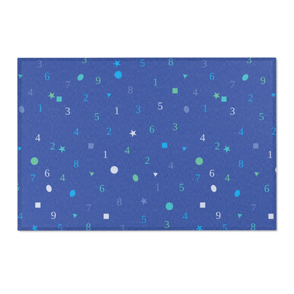 Dark Blue Numbers and Shapes Area Rugs
