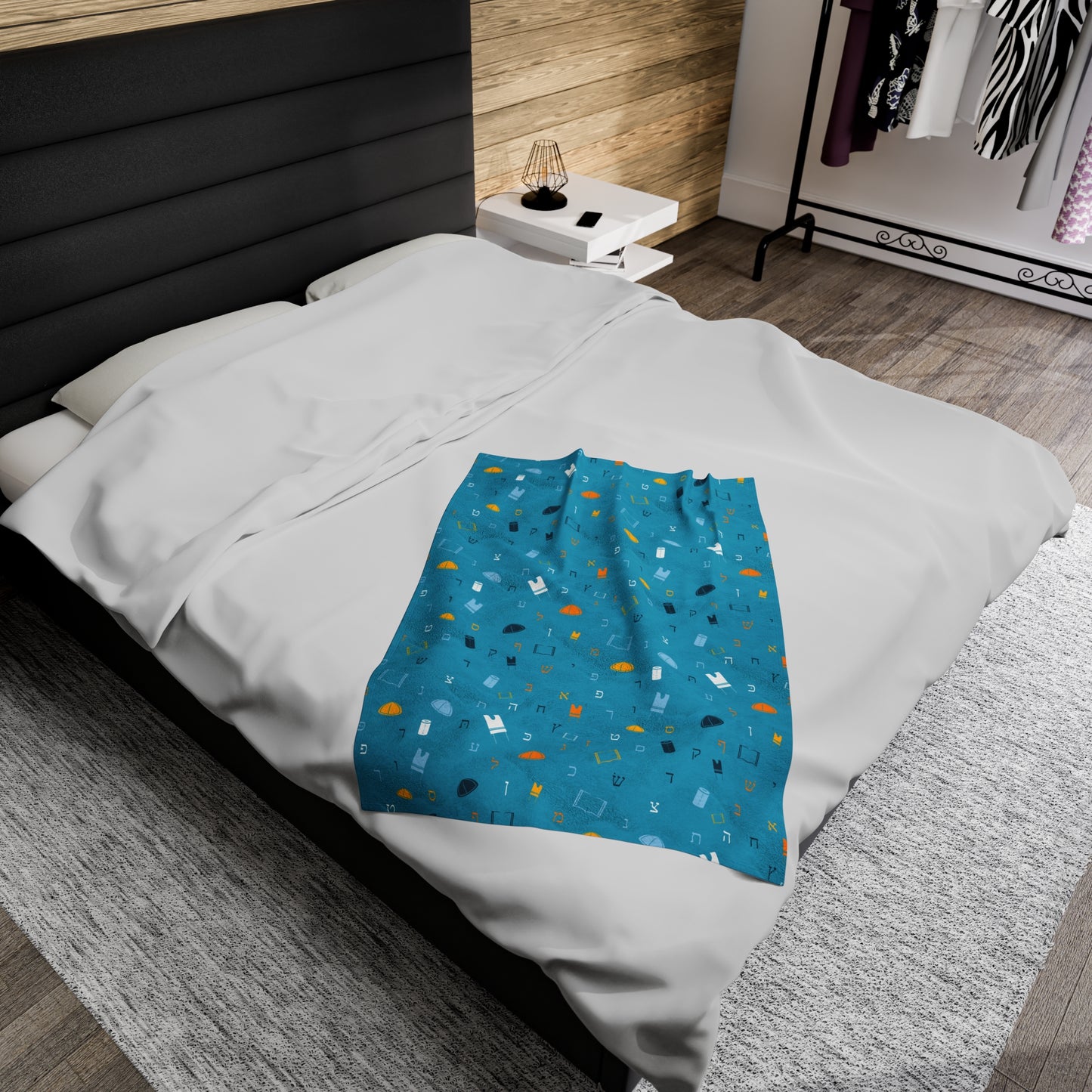 Blue Mitzvah Boy Velveteen Plush Blanket