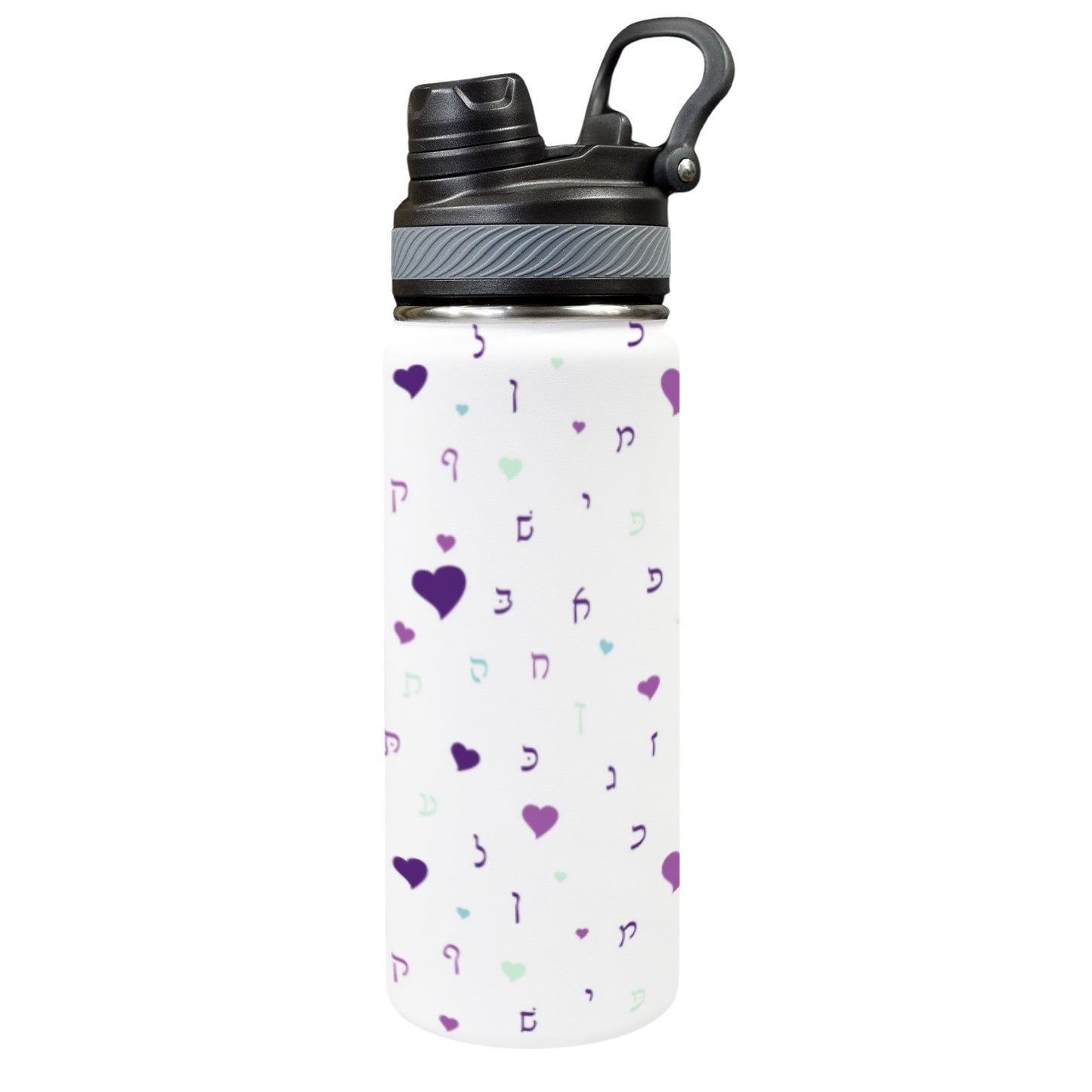 Purple Rashi Hearts | Jewish Girls Insulated Water Bottle 18oz