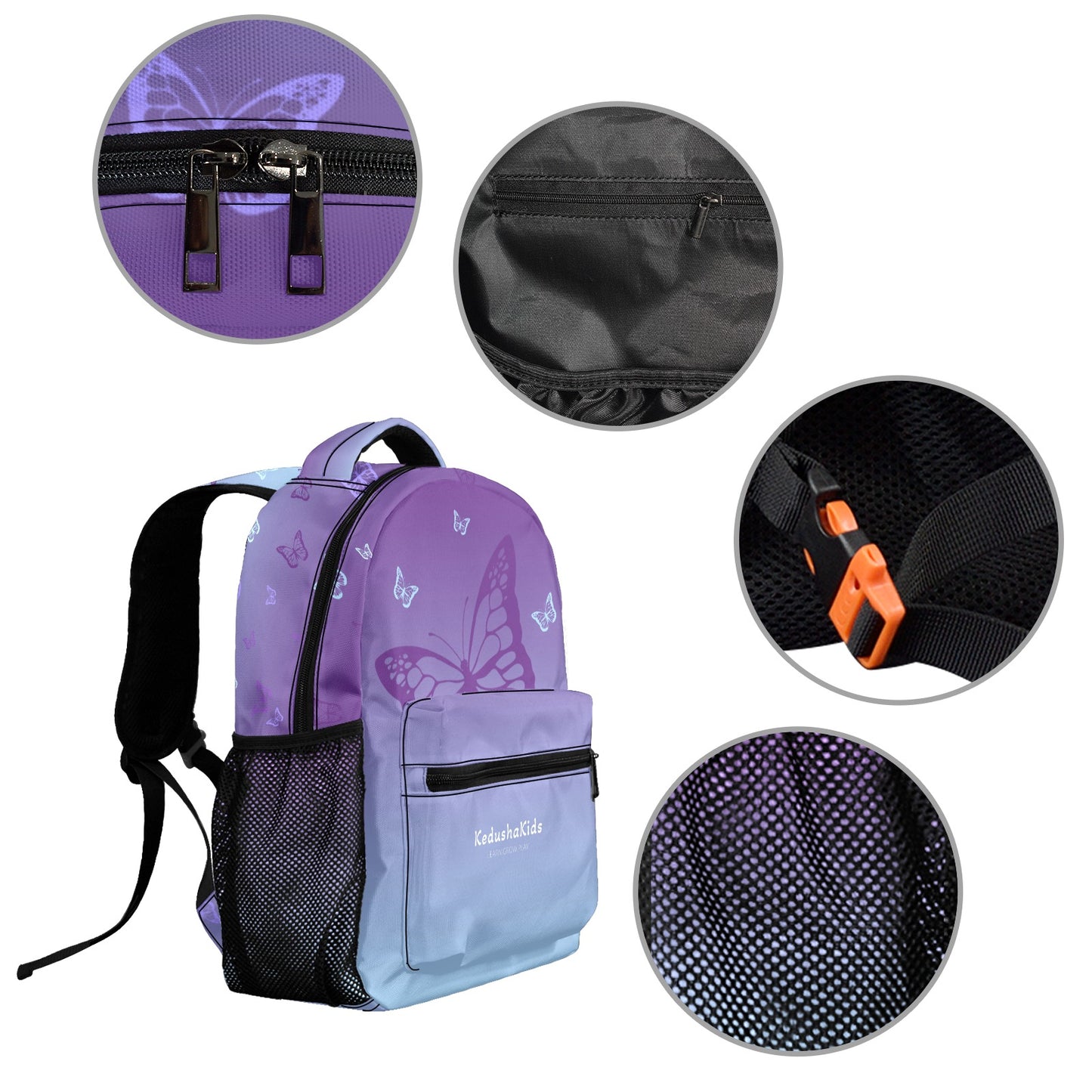 Purple Butterfly 17-inch Casual Backpack