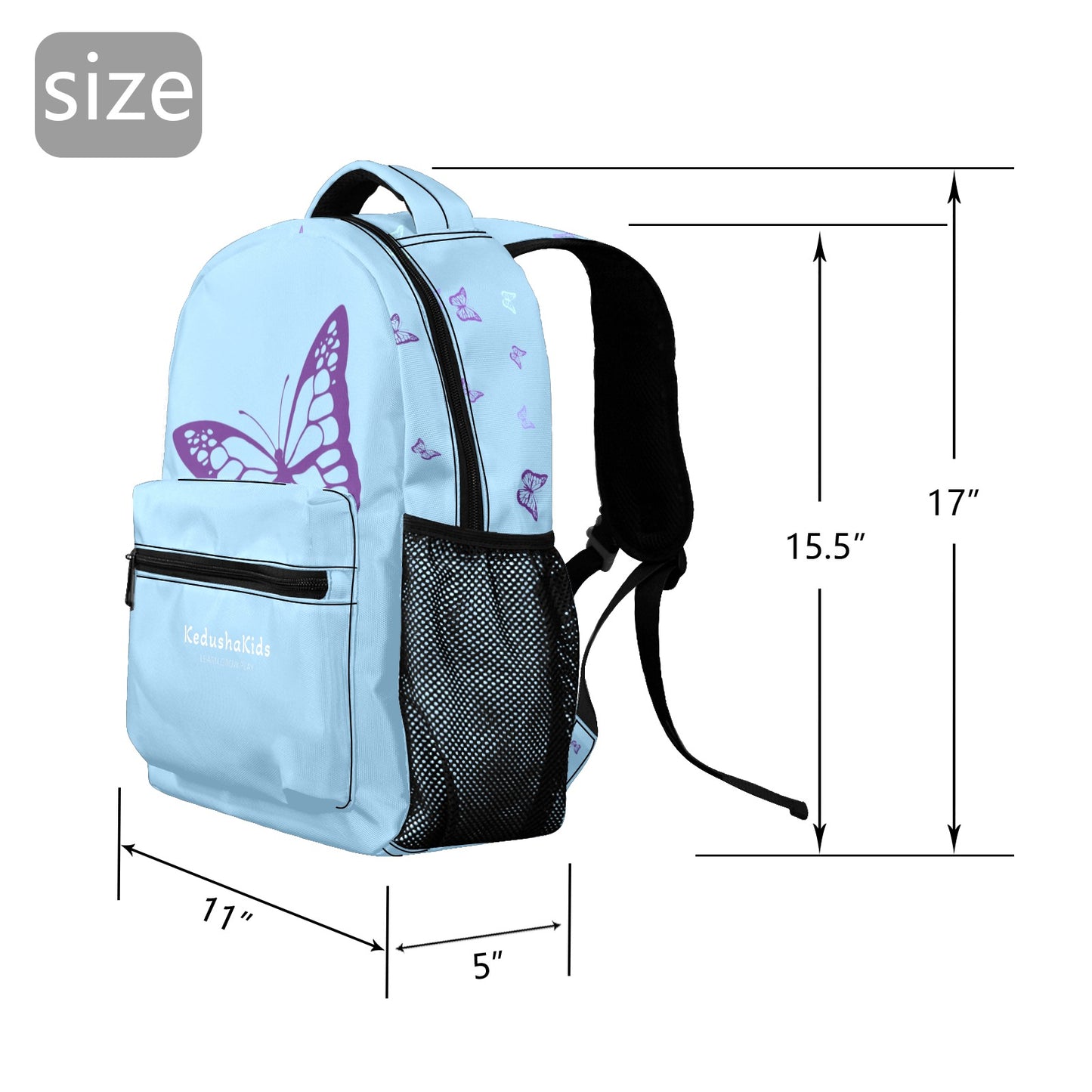 Purple Butterflies Blue Bag 17-inch Casual Backpack