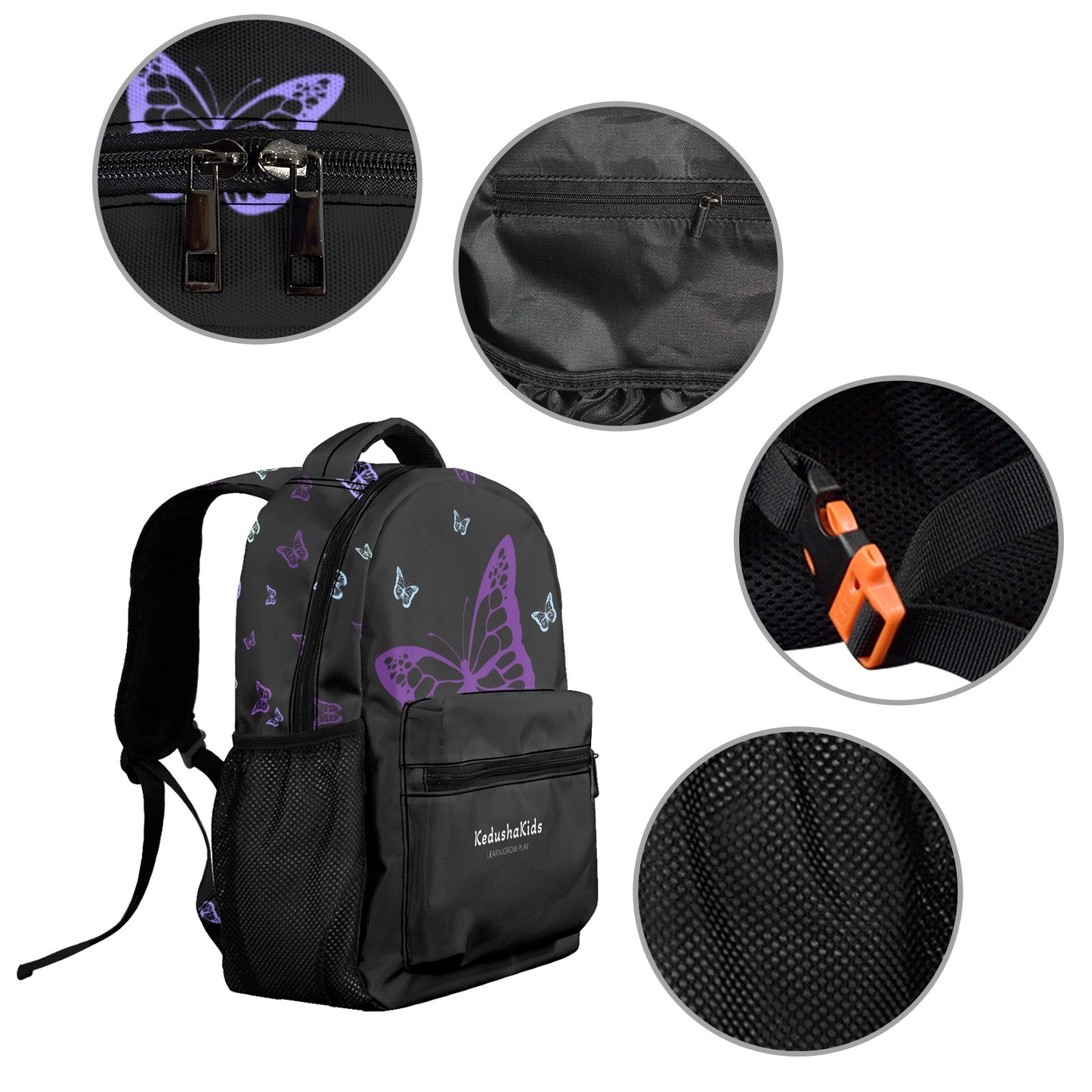 Purple Butterflies Black Bag 17-inch Casual Backpack