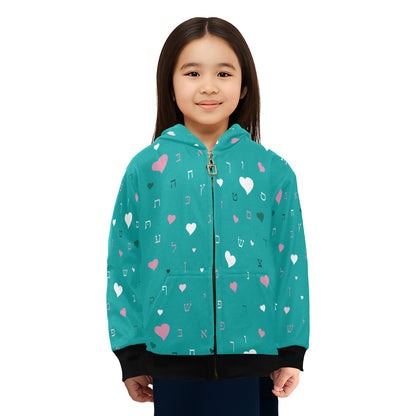 Ahava in Green Little Girls' Zip Up Hoodie (Model H58)