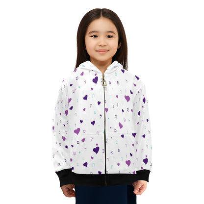 Ahava in Purple Little Girls' Zip Up Hoodie (Model H58)