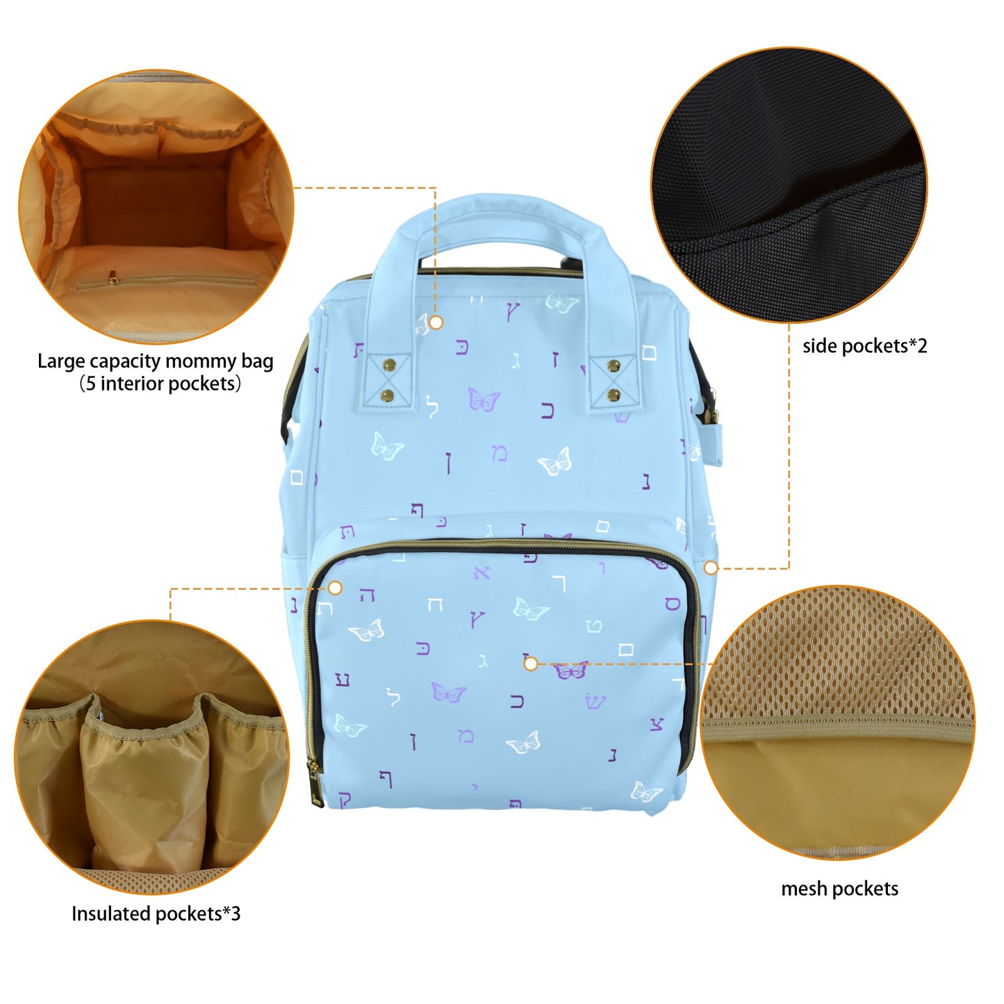 Letters in Flight - Sky Blue Multi-Function Diaper Bag-New (Model 1688)