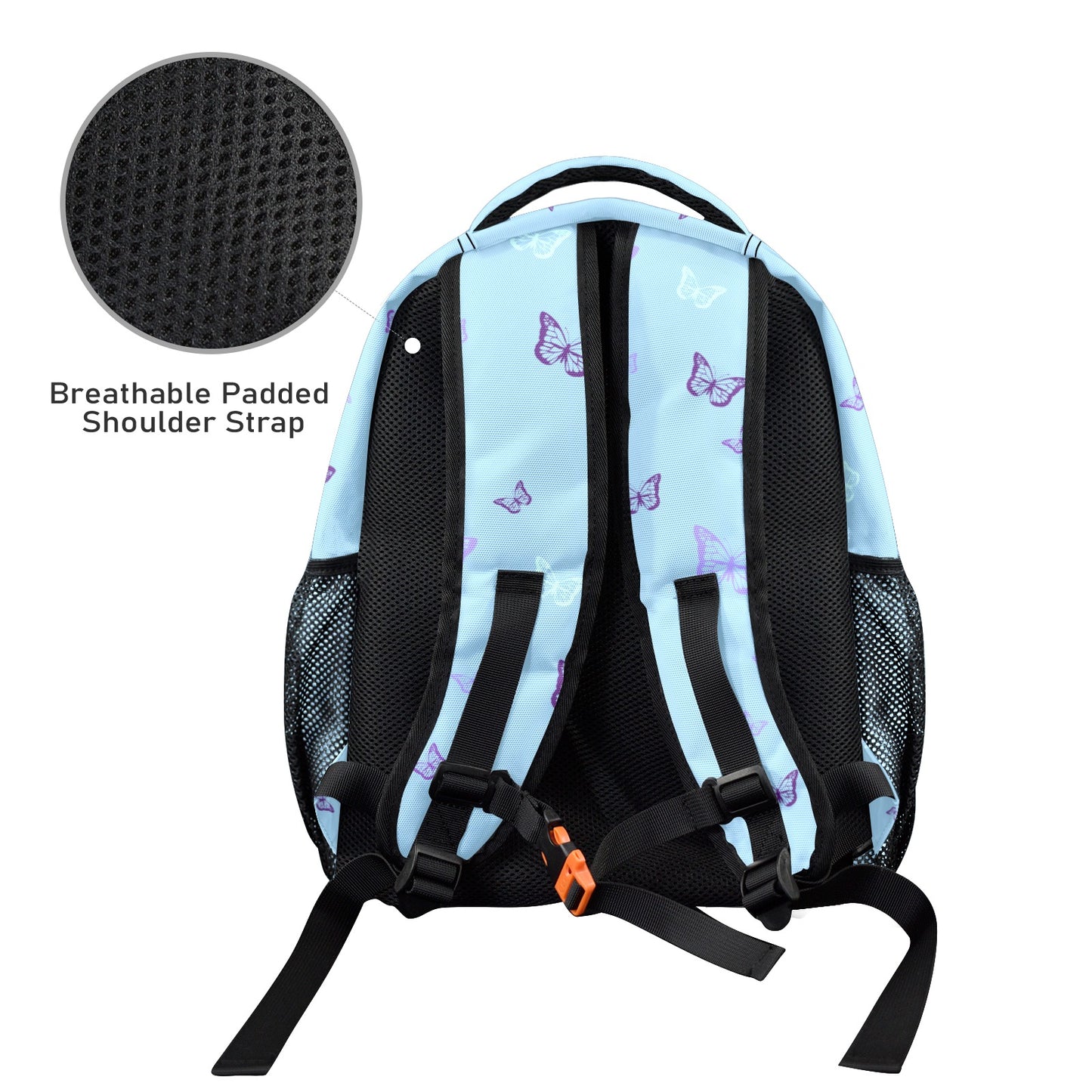 Purple Butterflies Blue Bag 17-inch Casual Backpack