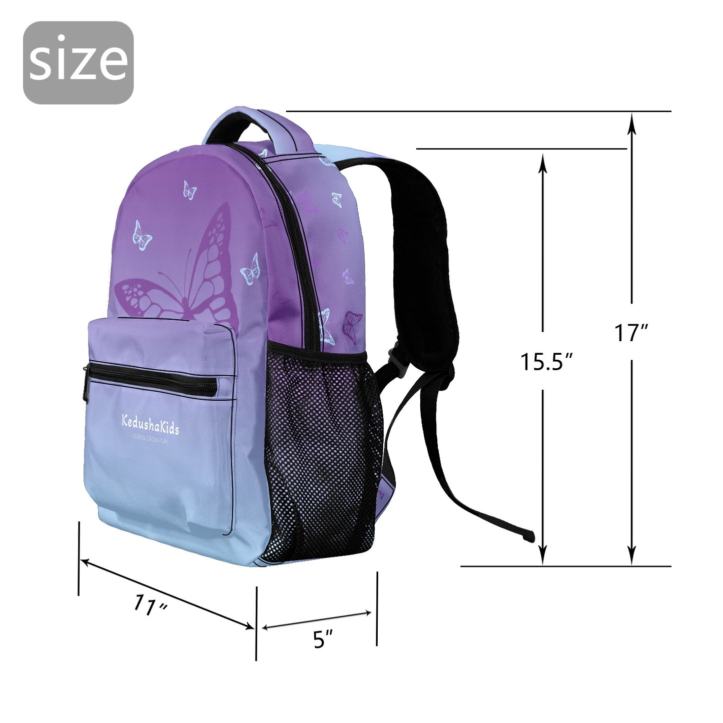 Purple Butterfly 17-inch Casual Backpack