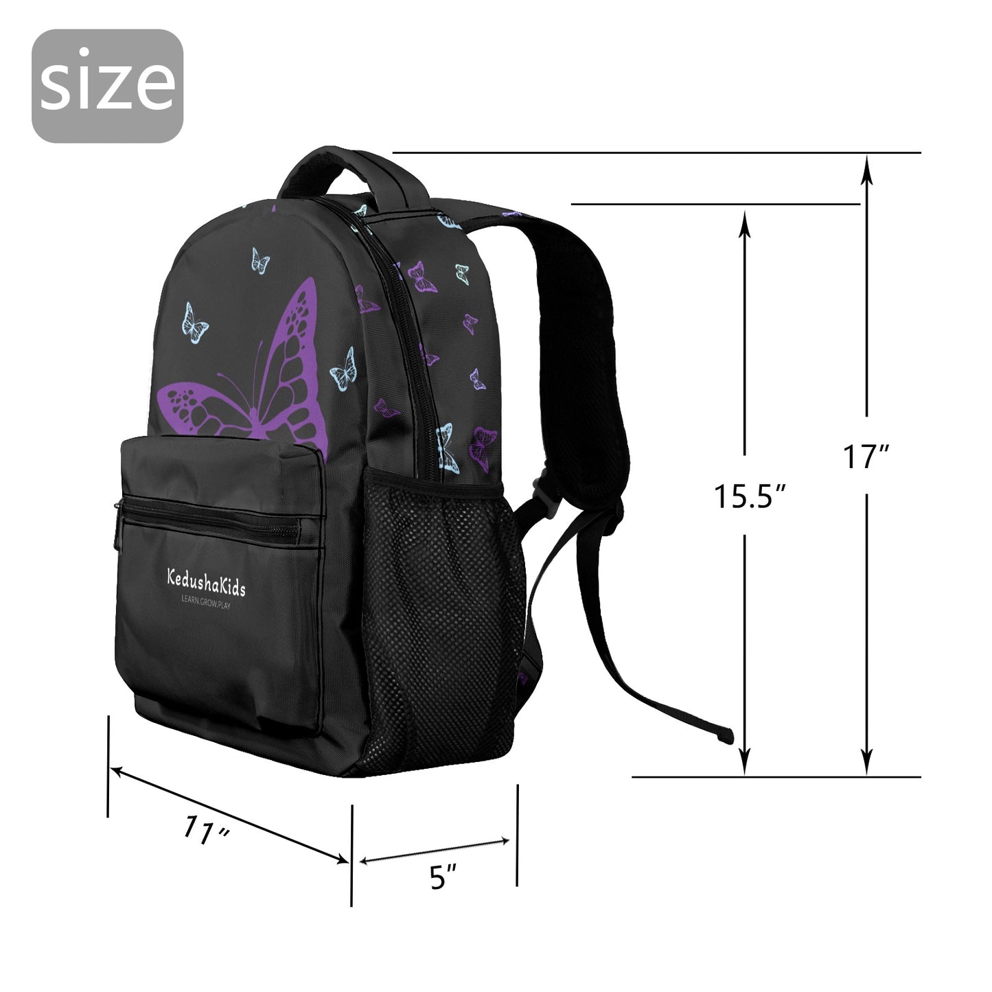 Purple Butterflies Black Bag 17-inch Casual Backpack