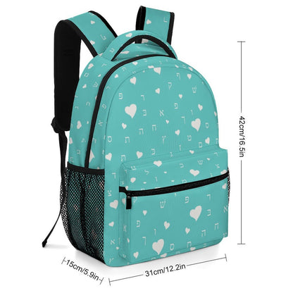 Pretty in Aqua Aleph Beis Hearts Children's Backpack