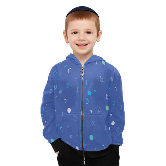 Blue Aleph Beis Shapes Little Boys' Zip Up Hoodie (Model H58)