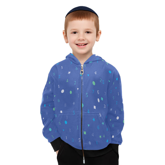 Blue Shapes & Numbers Little Boys' Zip Up Hoodie (Model H58)