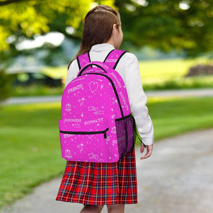 Pink "Kindness • Strength • Royalty” Hebrew Values Children's Backpack
