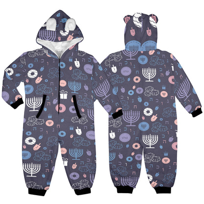 Warm Sunset Chanukah 5785 One-Piece Zip up Hooded Pajamas for Little Kids