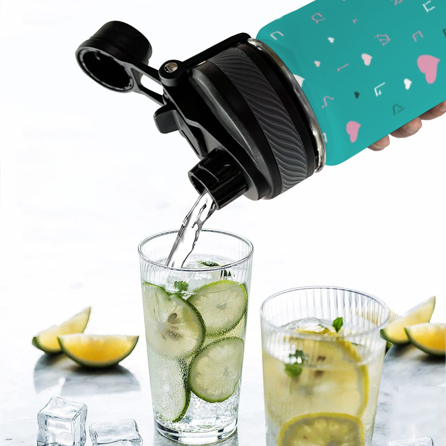 Green Rashi Aleph Beis Hearts | Jewish Girls Insulated Water Bottle 18oz