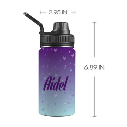 Purple Ombre Aleph Beis Butterflies with Chug Lid (12 oz) with Popular Names