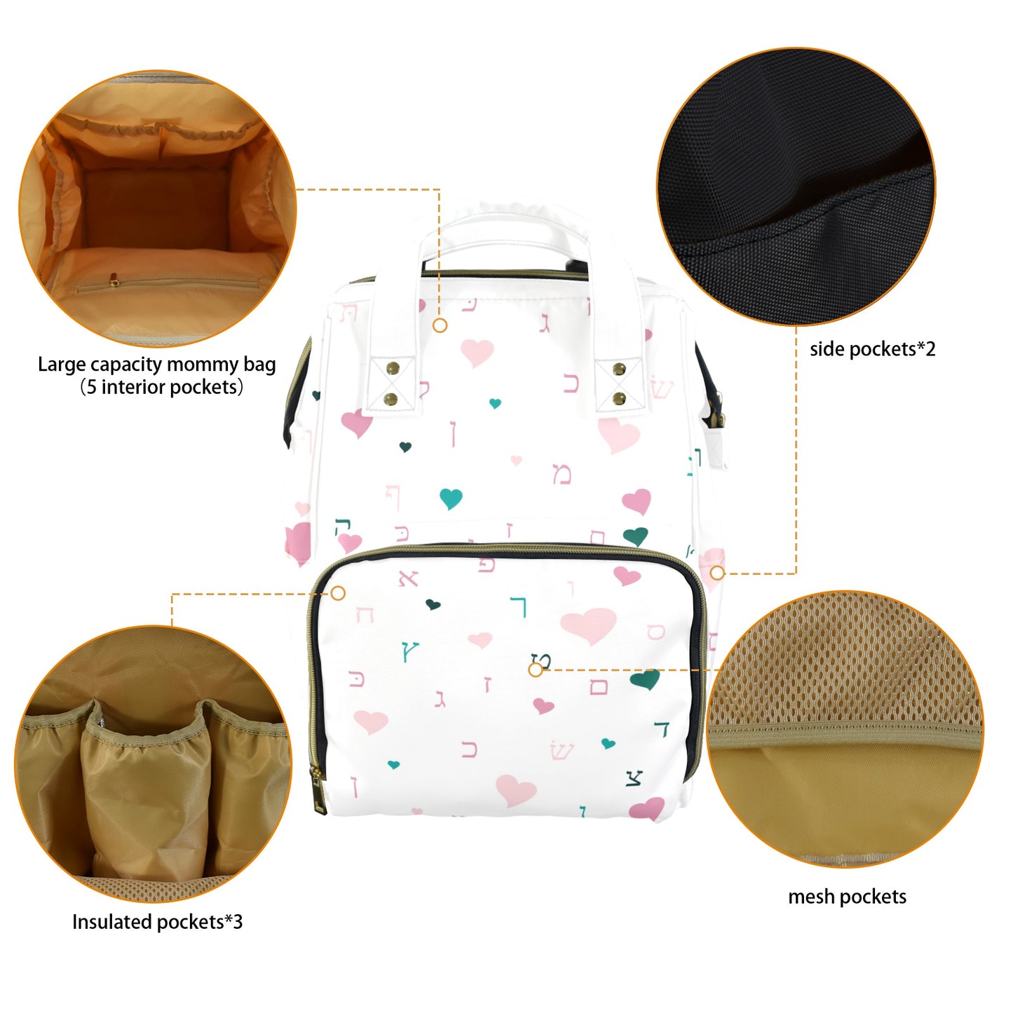 Ahava in White Multi-Function Diaper Bag-New (Model 1688)