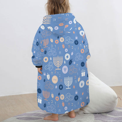 Blue Chanukah 5785 Blanket Hoodie for Little Kids (Model H67)